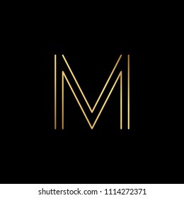 Initial letter M MM minimalist art logo, gold color on black background