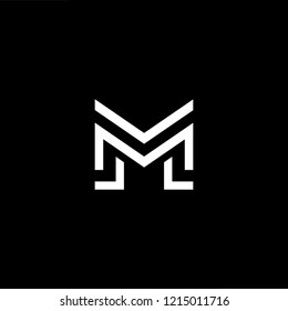 Initial letter M MM minimalist art logo, white color on black background.