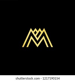 Initial letter M MM minimalist art logo, gold color on black background.