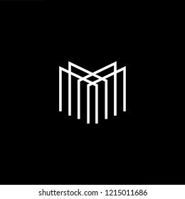 Initial letter M MM MMM minimalist art logo, white color on black background.
