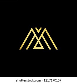 Initial letter M MM MMM minimalist art logo, gold color on black background.
