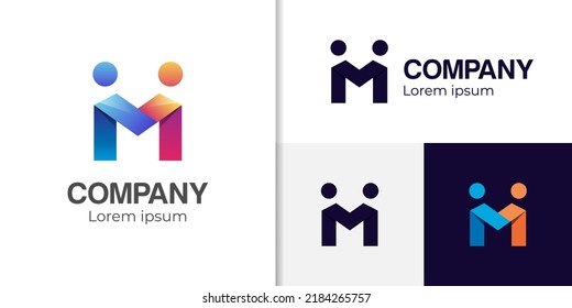 Initial Letter M Modern Logo Design, Connecting Partnership People Gradient Logo Illustration