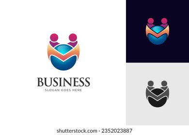 initial letter M modern logo design, connecting partnership people gradient logo illustration