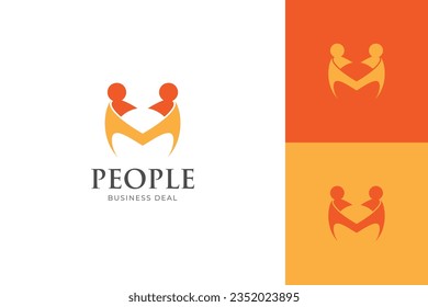 initial letter M modern logo design, connecting partnership people logo illustration