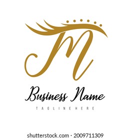 Initial Letter M Modern Luxury Eye Lash, Lashes, Beauty, Salon, Spa, Cosmetic, Makeup Business Logo Concept