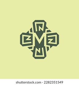 Letra inicial M logotipo del emblema del circuito de la tecnología moderna