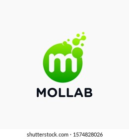 initial Letter M with molecule element. Lab Logo Design concept. Design Vector with Dots and Bubbles. perfect for technology, digital, software, network and science brand. - vector