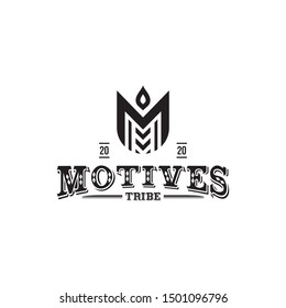 Initial letter M for motives ethic vintage traditional logo design.