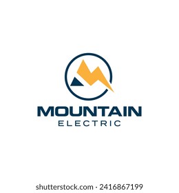 Letra inicial M Montaña con diseño de logotipo de perno relámpago para Alaska Electric Company