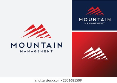 Initial Letter M with Mountain, simple Mount Landscape Outdoor Logo design
