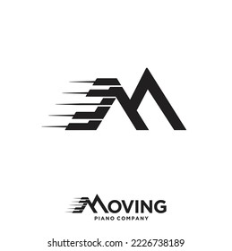 Initial Letter M Moving with Piano Key for Music Intrument Mover Transport or Mountain Pianist logo design