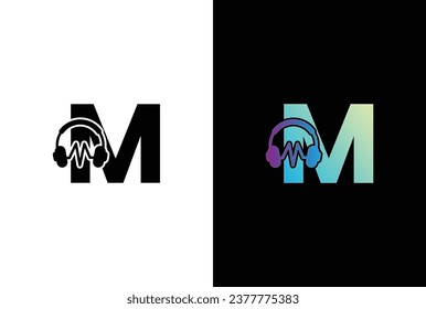 Initial Letter M Music Logo. Letter M Music Logo Headphone Symbol Logo Icon Vector Template.