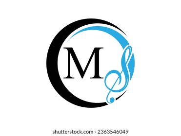 Initial Letter M with a musical note Logo. Musical sign symbol. Font emblem. Modern vector logo design template