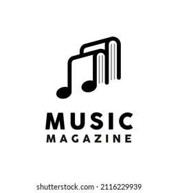 Initial Letter M with Musical Notes and Book for Music Magazine logo design