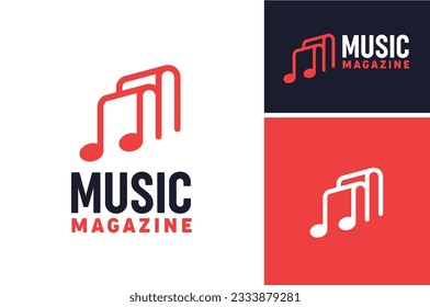 Initial Letter M with Musical Notes and Book for Magazine Music Lesson Library logo design