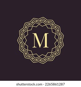 letra inicial M borde ornamental símbolo emblema del círculo emblema logotipo