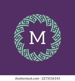 letra inicial M emblema ornamental marco logotipo de círculo