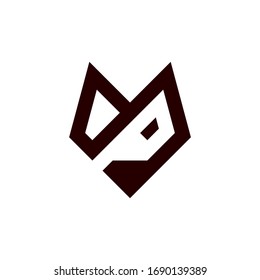 Initial letter M or P logo template with geometric fox head illustration in flat design monogram symbol