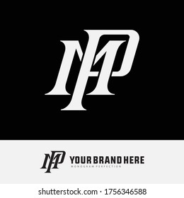 Initial letter M, P, MP or PM overlapping, interlock, monogram logo, white color on black background