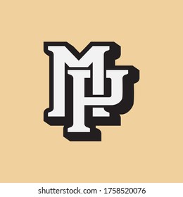 Initial letter M, P, MP or PM overlapping, interlock, monogram logo, black and white color on cream background