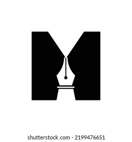 Initial Letter M Pen Nib Icon For Education Logo and Law Symbol Vector Template Based Alphabet