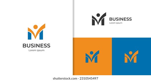 initial letter M people with checklist element vector logo for consulting, coaching or business sales man logo design