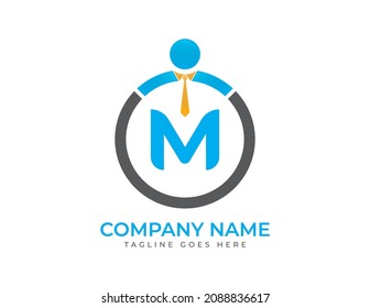 letra inicial M Personas, logotipo humano. Ilustraciones del vector de logotipos de hombres de negocios. Diseño de logotipo vectorial para empresas de consultoría y negocios.