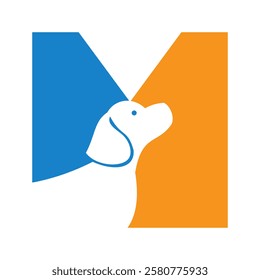 Initial Letter M Pet Logo Concept With Dog Head Symbol Vector Template