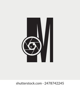 Letra inicial M Fotografía Logo Lente de la cámara Concepto de diseño.