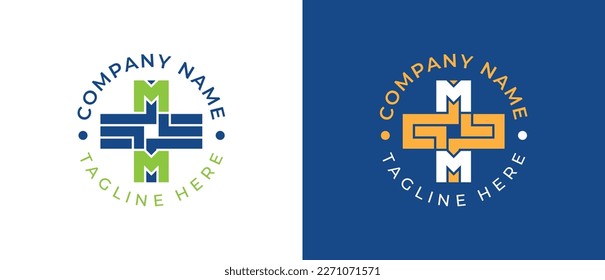 initial Letter M Plus Medical Logo Concept sign icon symbol Design Element. Health Care, Clinic, Hospital Logotype. Vector illustration template