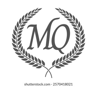 Initial letter M and Q, MQ monogram logo design with laurel wreath. Luxury calligraphy font.