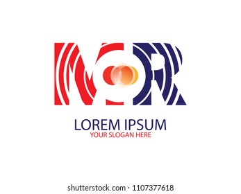 Initial Letter M and R circle line red and blue color Design Logo Vector Graphic Branding Letter Element.