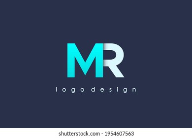 Initial Letter M and R Linked Logo. Blue and White Linked Letter Origami Style isolated on Blue Background. Usable for Business and Branding Logos. Flat Vector Logo Design Template Element.