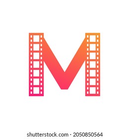 Initial Letter M with Reel Stripes Filmstrip for Film Movie Cinema Production Studio Logo Inspiration