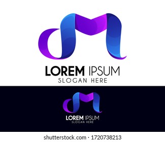 Initial letter M ribbon logo design. Premium gift icon