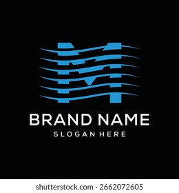 Letra inicial M River Creek Water, Ocean Sea Wave logo diseño Vector icono Plantilla