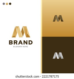 Initial letter M royal concept logo design idea template vector with color combination elegant gold, luxury premium brand identity