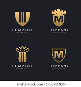 Letra inicial M y escudo con estilo dorado