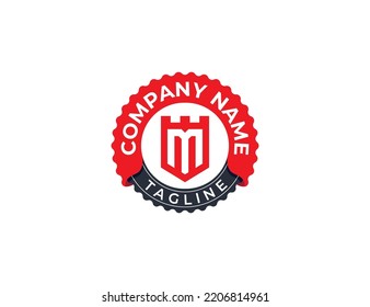initial Letter M Shield Stamp Badge Logo sign icon symbol Element Design. Safety, Security and Defense Logotype. Vector illustration template