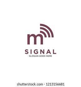Initial Letter m Signal Logo Design in Red Color