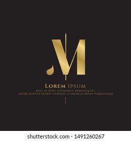 Initial letter m sliced vertical uppercase modern logo design template elements. Gold letter Isolated on black  background. Suitable for business, fashion group company.