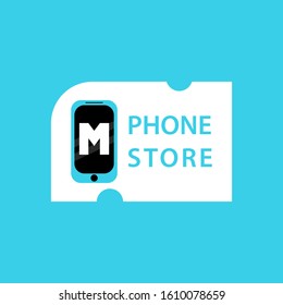 Initial letter M with Smart phone icon. phone store logo vector