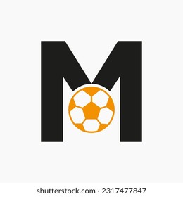 Logo De La Letra Inicial M Soccer. Plantilla de vectores de diseño de logotipo de fútbol