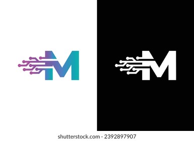 Initial letter M Software Logo. Letter M technology circuit letter logo design. Digital alphabet logo template.