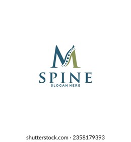 initial Letter M and spine logo vector, Chiropractic Logo design icon template