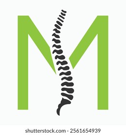 Initial Letter M Spine Logo Concept For Chiropractic Logo Design, Medical Physiotherapy Symbol