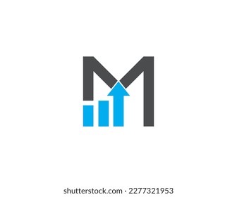 initial Letter M Statistic Graph Chart Stats Check Mark Logo Concept sign icon symbol Design Element. Marketing, Financial, Accounting, Consulting Logotype. Vector illustration logo template
