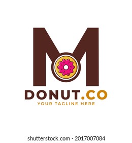 Initial Letter M Sweet Donut Logo Design. Logo for Cafes, Restaurants, Coffee Shops, Catering.