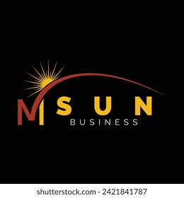 Initial Letter M Swoosh Sun Icon Logo Design Template