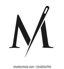 Initial Letter M Tailor Logo, Needle and Thread Combination for Embroider, Textile, Fashion, Cloth, Fabric Template